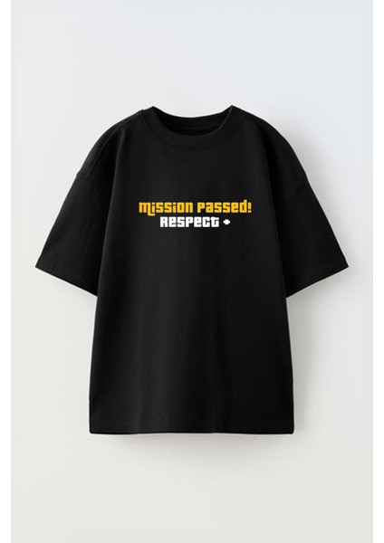 Unisex Mission Passed Respect Tasarım Baskılı Pamuk Sıyah Oversize T-Shirt