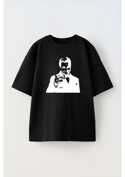 Unisex Great Gatsby Poster Tasarım Baskılı Pamuk Sıyah Oversize T-Shirt