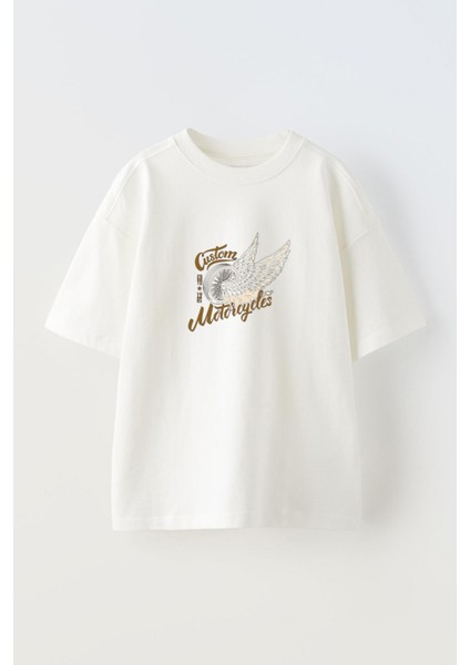 Unisex Costom Motoreyels Tasarım Baskılı Pamuk Beyaz Oversize T-Shirt