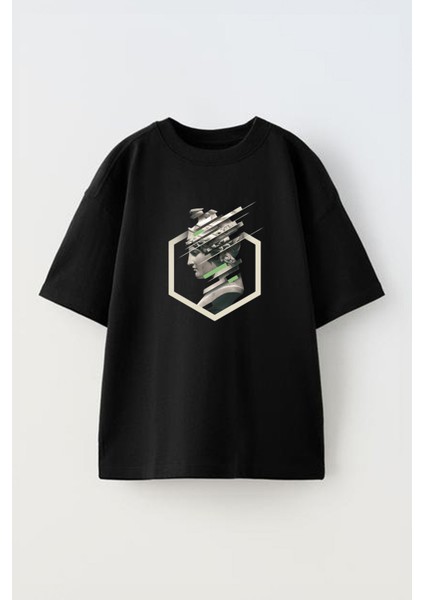 Unisex Designspiration Tasarım Baskılı Pamuk Sıyah Oversize T-Shirt
