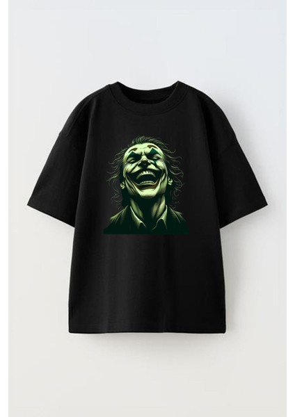 Unisex The Joker Tasarım Baskılı Pamuk Sıyah Oversize T-Shirt
