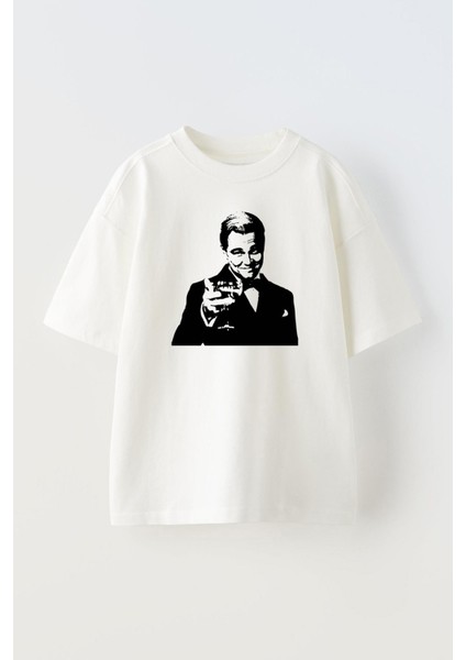 Unisex Great Gatsby Poster Tasarım Baskılı Pamuk Beyaz Oversize T-Shirt