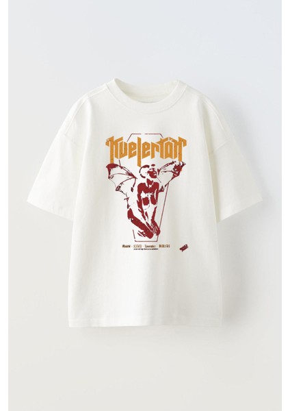 Unisex Kuelertoh Tasarım Baskılı Pamuk Beyaz Oversize T-Shirt