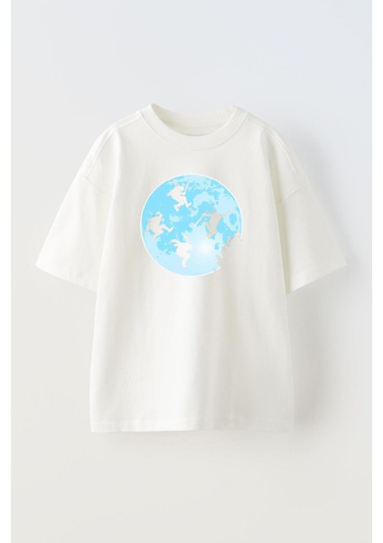 Unisex Ninja Kaplumbağlar ve Ay Tasarım Baskılı Pamuk Beyaz Oversize T-Shirt