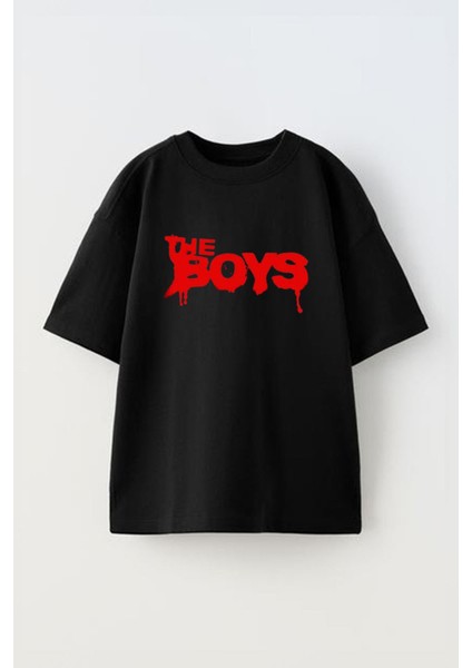 Unisex The Boys Tasarım Baskılı Pamuk Sıyah Oversize T-Shirt