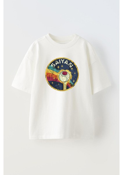 Unisex Saiyan Nasa Tasarım Baskılı Pamuk Beyaz Oversize T-Shirt