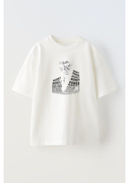 Unisex Scarface Money Tasarım Baskılı Pamuk Beyaz Oversize T-Shirt