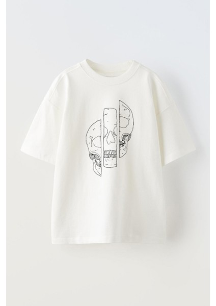 Unisex 3 Parça Kuru Kafa Tasarım Baskılı Pamuk Beyaz Oversize T-Shirt