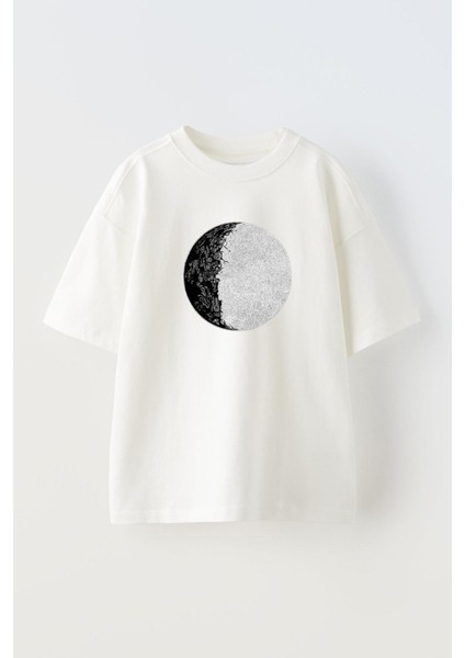 Unisex Metal Poster Selenophiles Love The Moon Tasarım Baskılı Pamuk Beyaz Oversize T-Shirt