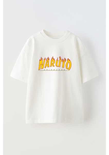 Unisex Naruto Shıppuden Tasarım Baskılı Pamuk Beyaz Oversize T-Shirt