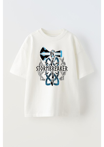 Unisex Thor Stormbreaker Tasarım Baskılı Pamuk Beyaz Oversize T-Shirt