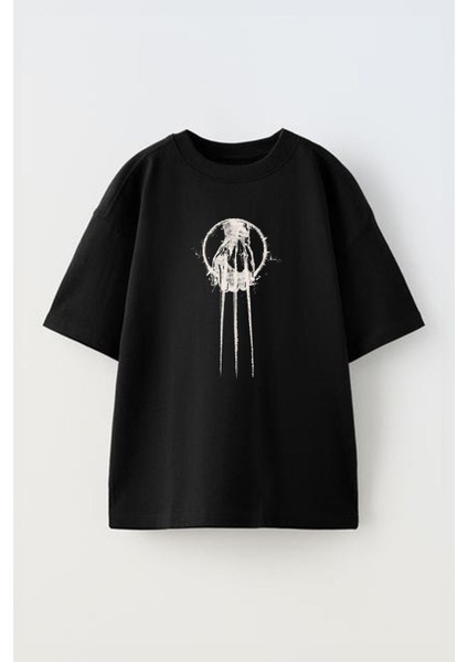 Unisex Wolverine Bıcak Tasarım Baskılı Pamuk Sıyah Oversize T-Shirt