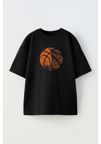 Unisex Basketball Germany Orange Tasarım Baskılı Pamuk Sıyah Oversize T-Shirt