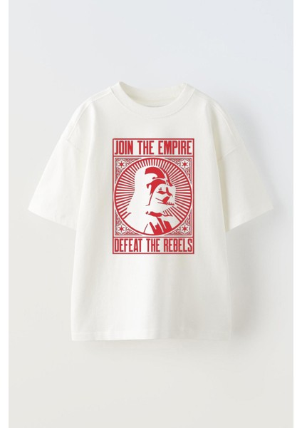 Unisex Star Wars Joın The Empire Tasarım Baskılı Pamuk Beyaz Oversize T-Shirt