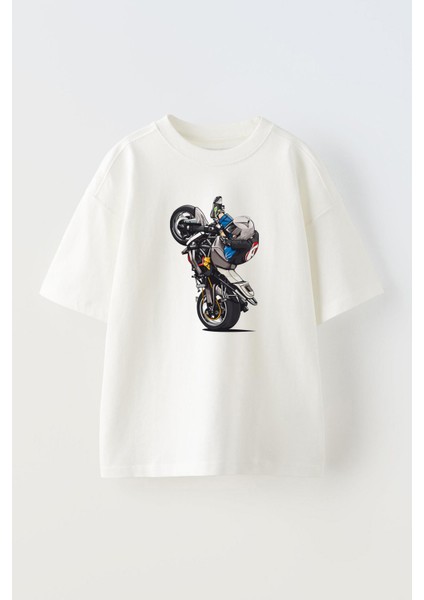 Unisex Oturarak On Kaldıran Adam Tasarım Baskılı Pamuk Beyaz Oversize T-Shirt