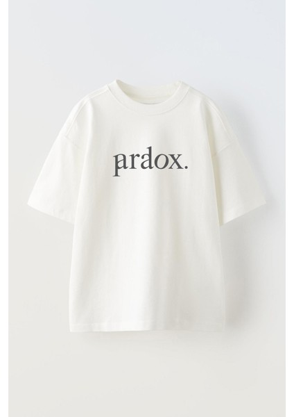 Unisex Paradox Tasarım Baskılı Pamuk Beyaz Oversize T-Shirt