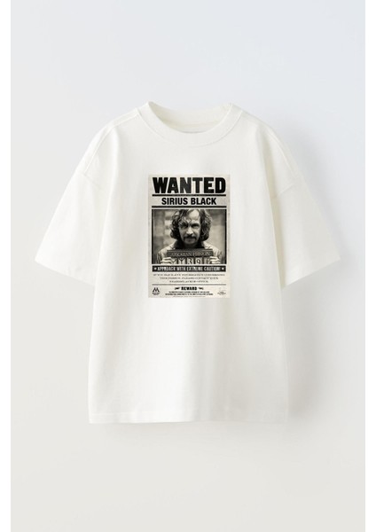 Unisex Wanted Sırıus Black Tasarım Baskılı Pamuk Beyaz Oversize T-Shirt