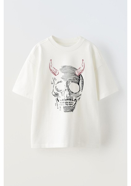 Unisex Skullcandy Bose Tasarım Baskılı Pamuk Beyaz Oversize T-Shirt