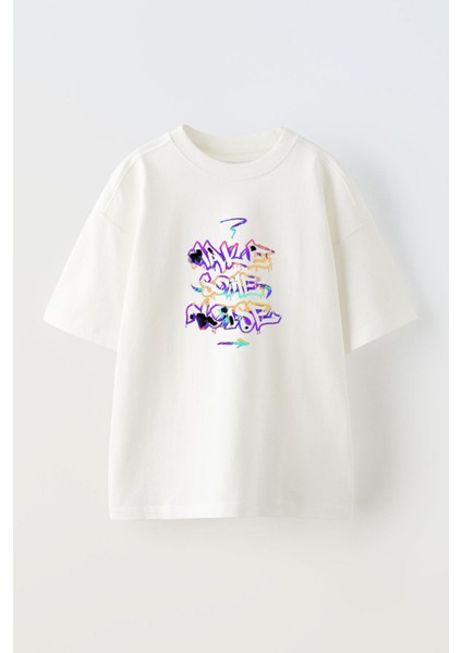 Unisex Make Some Nolse Tasarım Baskılı Pamuk Beyaz Oversize T-Shirt