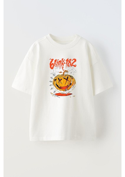 Unisex Katil Balkabagı Tasarım Baskılı Pamuk Beyaz Oversize T-Shirt