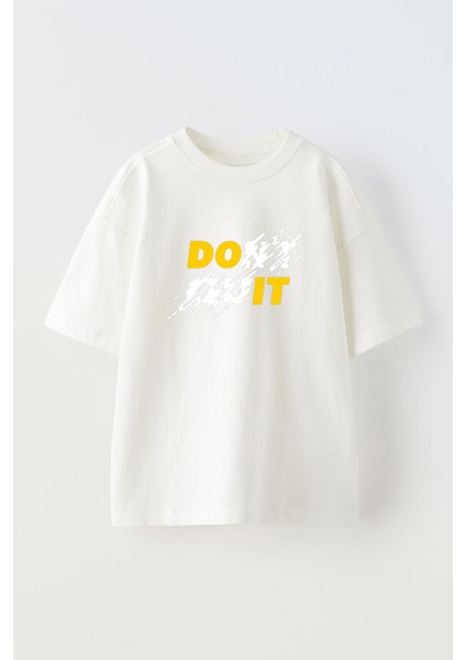 Unisex Dont Quıt Tasarım Baskılı Pamuk Beyaz Oversize T-Shirt