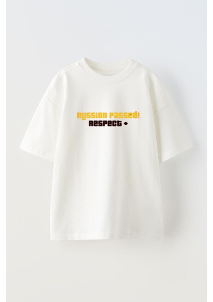 Unisex Mission Passed Respect Tasarım Baskılı Pamuk Beyaz Oversize T-Shirt