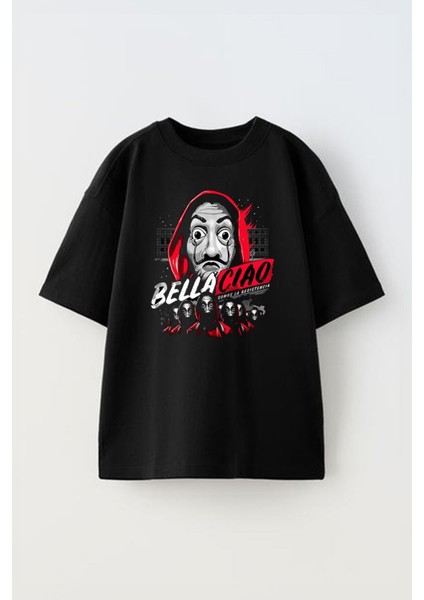 Unisex Sonneries Gratuites Pour Portable Bella Tasarım Baskılı Pamuk Sıyah Oversize T-Shirt