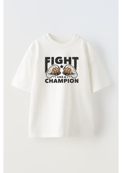 Unisex Muay Thai Boxing Fists Tasarım Baskılı Pamuk Beyaz Oversize T-Shirt