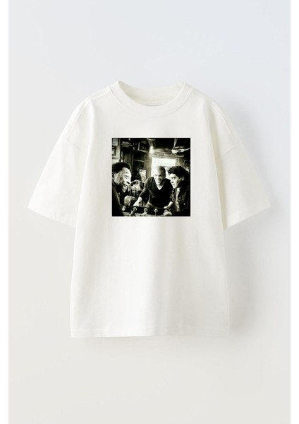 Unisex Zidane Pele Maradonna Maradona Tasarım Baskılı Pamuk Beyaz Oversize T-Shirt