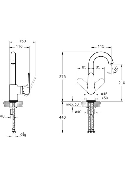 Root Round Lavabo Bataryası (Döner Borulu)-A42754