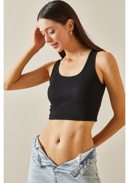 Siyah U Yaka Kaşkorse Bluz 5YXK2-48732-02