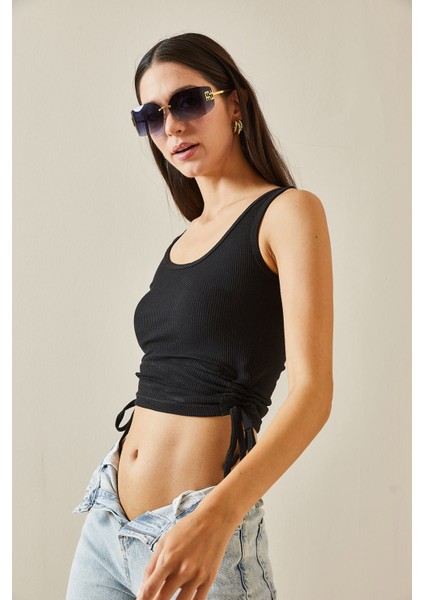Siyah Yanı Büzgülü Bluz 5YXK2-48728-02 modelleri