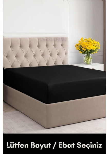 Siyah Renkli Pamuklu Penye Kumaş Fitted Lastikli Çarşaf Tek-Çift-Battal Ebat