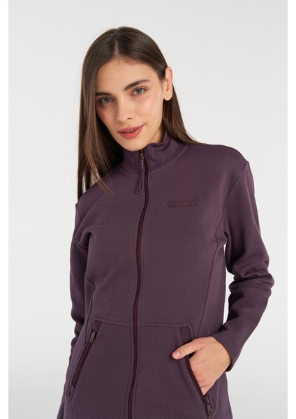 Kadın Sweatshirt Fermuarlı Dik Yaka Mor Renk Rahat Kesim Sonbahar Kış İçin fiyatları