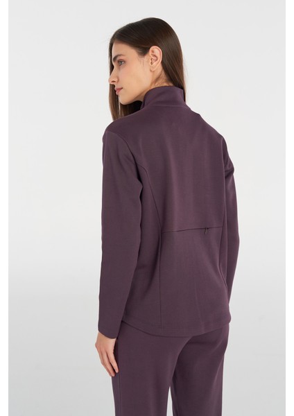 Kadın Sweatshirt Fermuarlı Dik Yaka Mor Renk Rahat Kesim Sonbahar Kış İçin modelleri