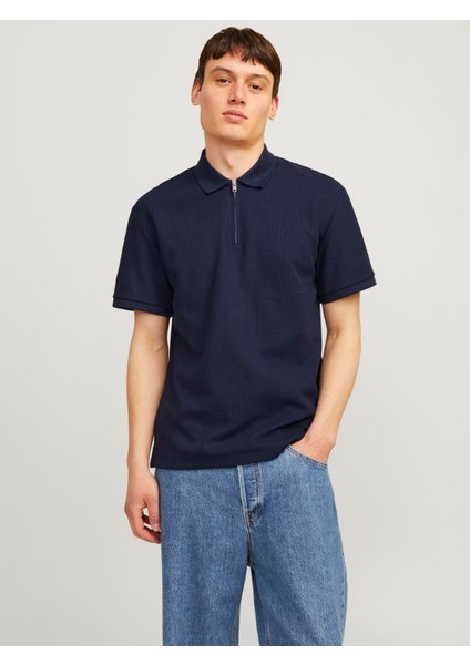 Jprccjohnny Half Zıp Ss Polo Sn Erkek Lacivert Tshirt 12255578-04