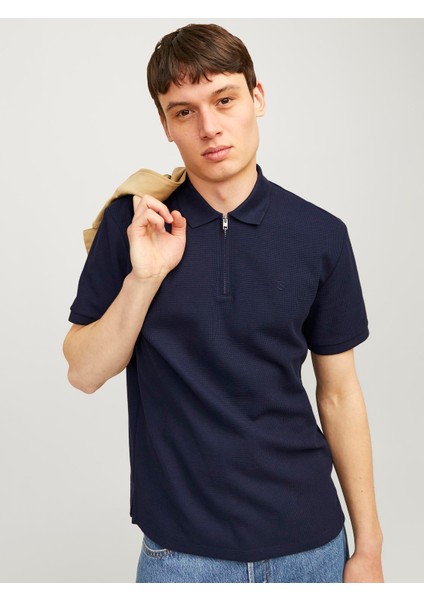 Jprccjohnny Half Zıp Ss Polo Sn Erkek Lacivert Tshirt 12255578-04