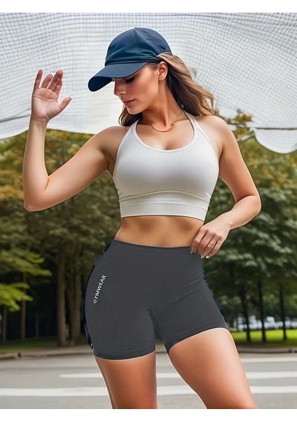 Kadın Yüksek Bel Gymwear Baskı Şort Dalgıç Tayt