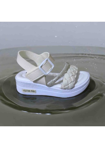 Taşlı Örgülü Kolay Giyilir Kız Çocuk Sandalet