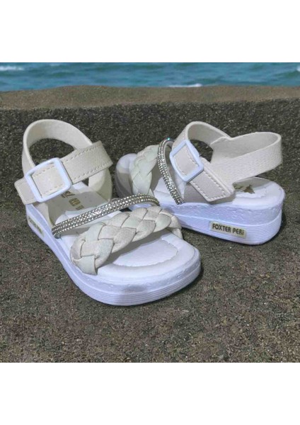 Taşlı Örgülü Kolay Giyilir Kız Çocuk Sandalet fiyatları