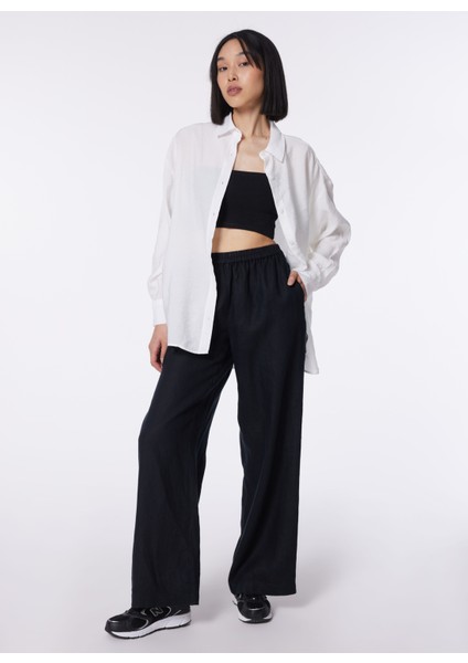 Yüksek Bel Geniş Fit Siyah Kadın Pantolon 4AGHLF03U fiyatları