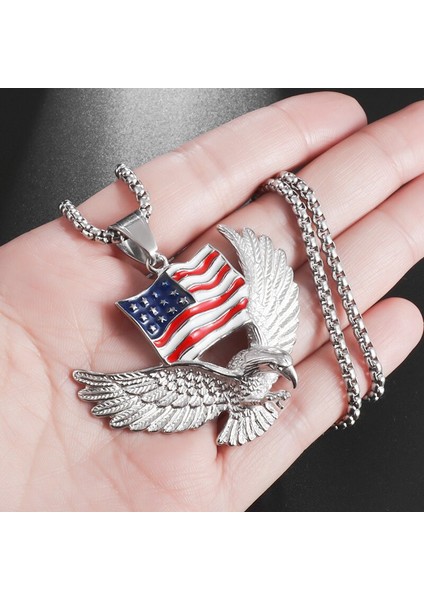A4553-GÜMÜŞ Erkekler ın Kartal Kolye Amerikan Bayrağı Kartal Charm Kolye Iskandinav Viking Kartal Etiketi Kolye Kolye Punk Rock Akbaba Kolye (Yurt Dışından)