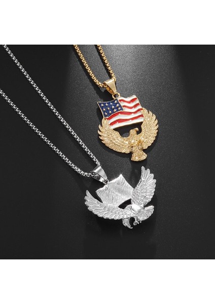 A4553-GÜMÜŞ Erkekler ın Kartal Kolye Amerikan Bayrağı Kartal Charm Kolye Iskandinav Viking Kartal Etiketi Kolye Kolye Punk Rock Akbaba Kolye (Yurt Dışından)