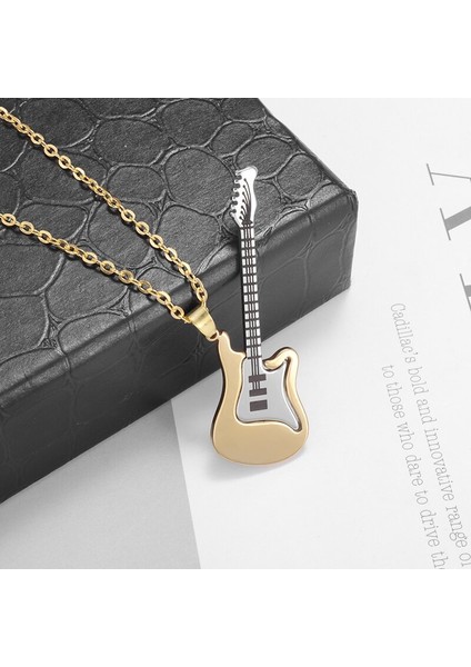 A4543-ALTIN Klasik Erkek Paslanmaz Çelik Gitar Kolye Kolye Hip Hop Müzik Rock Tarzı Kolye Titanyum Çelik Takı Hediye (Yurt Dışından)