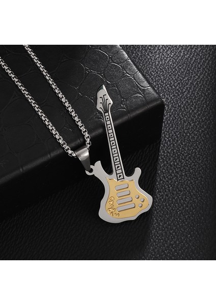 AL19235-ALTIN Klasik Erkek Paslanmaz Çelik Gitar Kolye Kolye Hip Hop Müzik Rock Tarzı Kolye Titanyum Çelik Takı Hediye (Yurt Dışından)