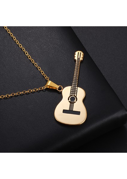 AL19235-ALTIN Klasik Erkek Paslanmaz Çelik Gitar Kolye Kolye Hip Hop Müzik Rock Tarzı Kolye Titanyum Çelik Takı Hediye (Yurt Dışından)