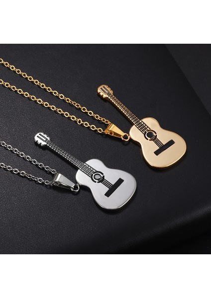 AL19235-ALTIN Klasik Erkek Paslanmaz Çelik Gitar Kolye Kolye Hip Hop Müzik Rock Tarzı Kolye Titanyum Çelik Takı Hediye (Yurt Dışından)