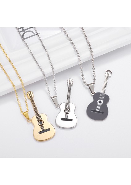 AL19235-ALTIN Klasik Erkek Paslanmaz Çelik Gitar Kolye Kolye Hip Hop Müzik Rock Tarzı Kolye Titanyum Çelik Takı Hediye (Yurt Dışından)