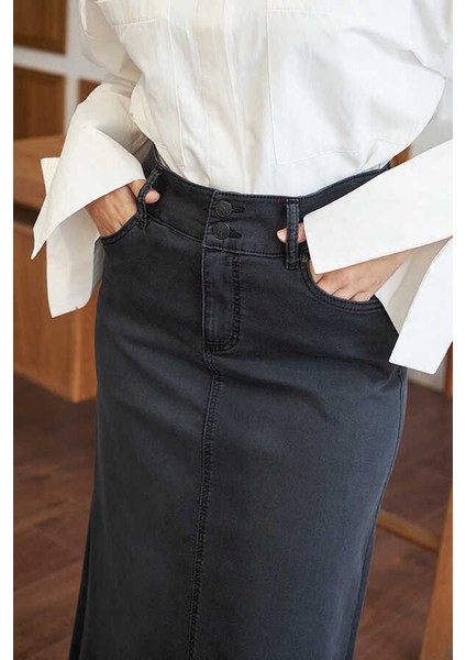 2254-DENIM Klasik Etek Füme fırsatları