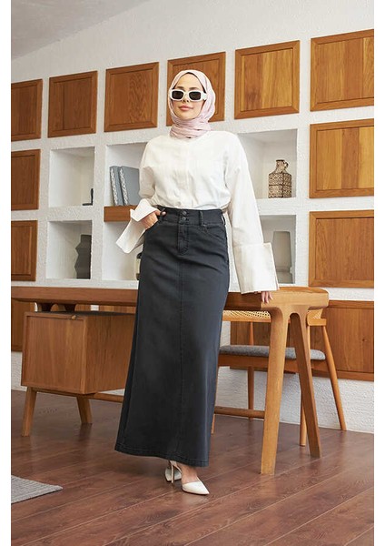 2254-DENIM Klasik Etek Füme indirimleri